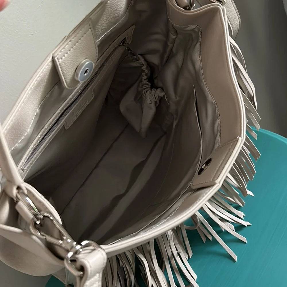 Citi Collective Ella Bag Vegan Leather Suede Fringe Detail Convertible Carryall - Picture 8 of 13